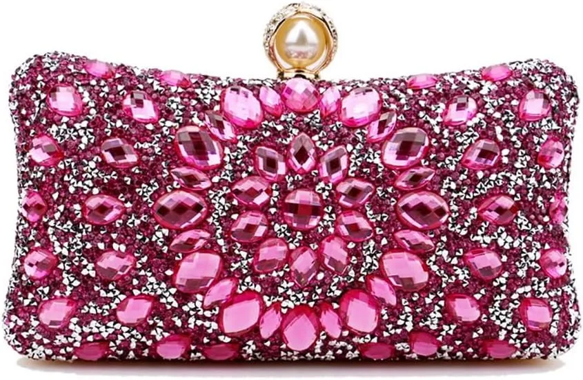 Women Clutches Purses Crystal Rhinestone Evening Handbag Shoulder Bag for Wedding Party with Chain