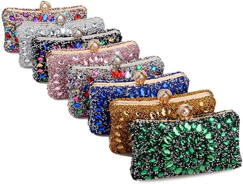 Women Clutches Purses Crystal Rhinestone Evening Handbag Shoulder Bag for Wedding Party with Chain