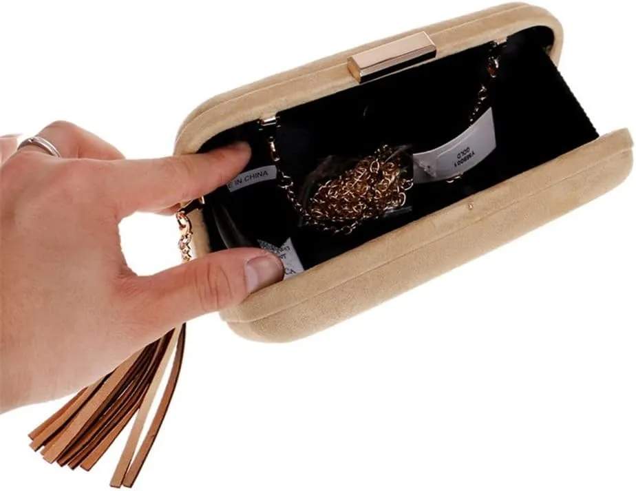 Women Evening Bags Fashion Velvet Lady Shoulder Purse Tassel Female Party Wedding Clutches(D)