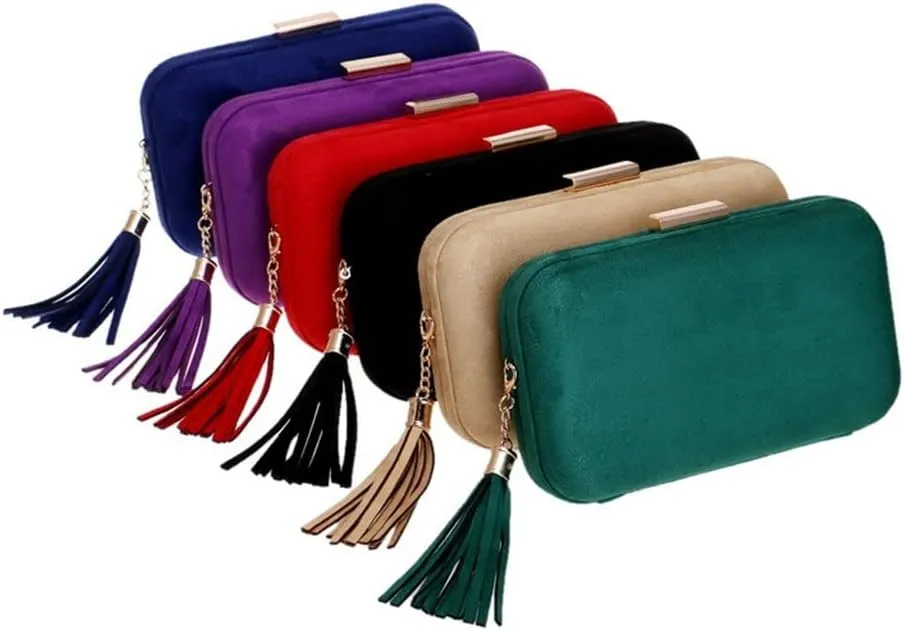 Women Evening Bags Fashion Velvet Lady Shoulder Purse Tassel Female Party Wedding Clutches(D)