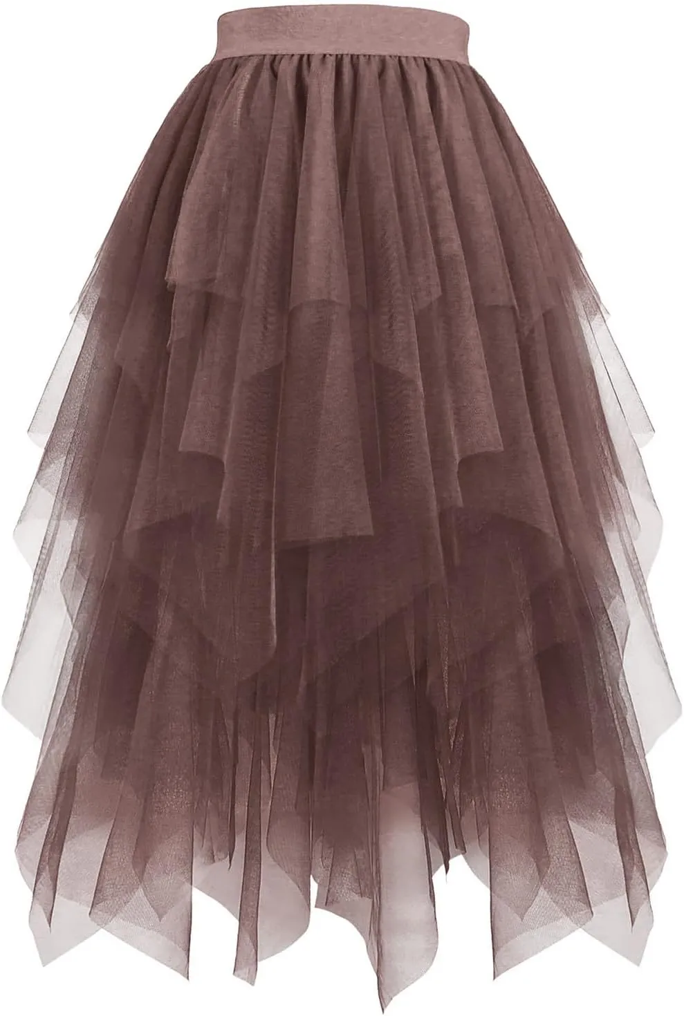 Women Fashion Layered Tulle Skirts, High Waisted Irregular Hem Midi Skirts Tutu Layered Puffy Fairy Skirts Party Clothes