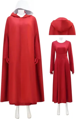 Women Handmaid Tales Cosplay Costume Offred Red Hooded Cloak Robe Dress Bonnet Uniform Suit Halloween Outfit