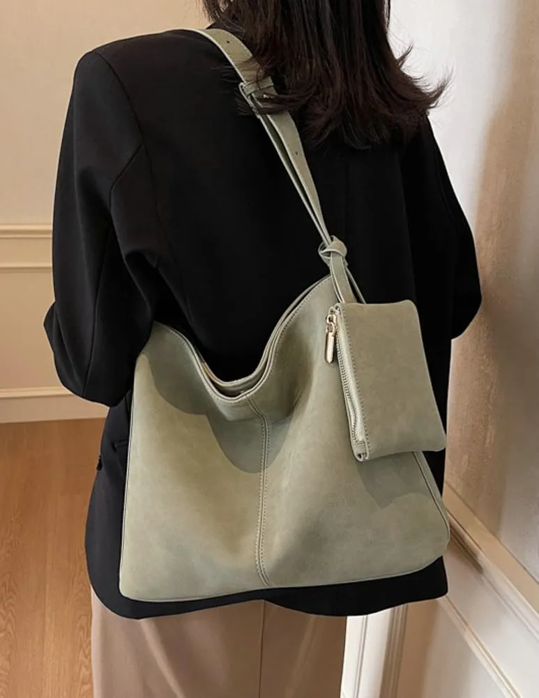Women PU Leather Tote Handbag Large Bucket Shoulder Bag Solid Crossbody Purse Trendy Underarm Commuting Travel