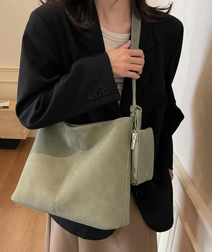 Women PU Leather Tote Handbag Large Bucket Shoulder Bag Solid Crossbody Purse Trendy Underarm Commuting Travel