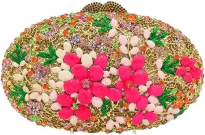 Women Rose Flower Hollow Out Crystal Evening Metal Clutches Handbag Purse Wedding Clutch Bag