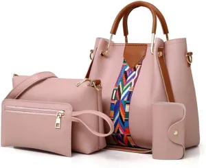 Women Soft Synthetic Patnet Leather Tote Satchel Crossbody Bag 4pcs Simple Clutches Shoulder Handbags