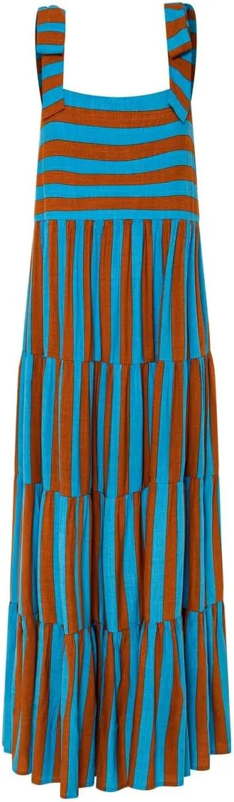 Women Summer Floral Boho Maxi Dress Tie Shoulder Square Neck Flowy Sundress Ruffle A Line Colorful Beach Long Dress