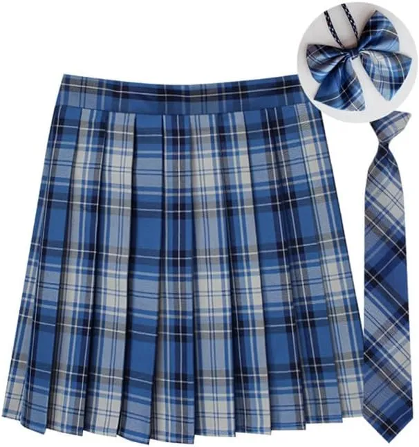Women Vintage Plaid Print Pleated Skirt High Waisted Uniform Role Play Mini Skirts Casual Streetwear A-line Skirts