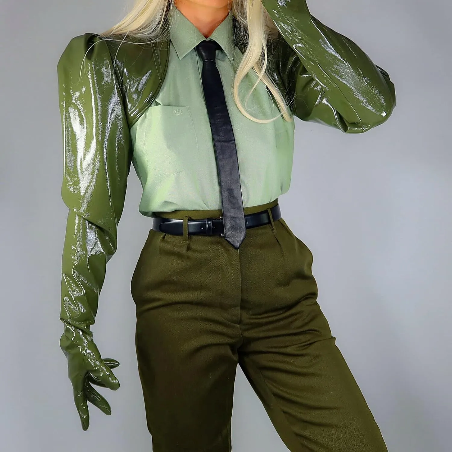 Women's Bolero Gloves Loose Puff Sleeve Cropped Top Jacket Shrug Jumper Faux Leather Oversize US 8/10