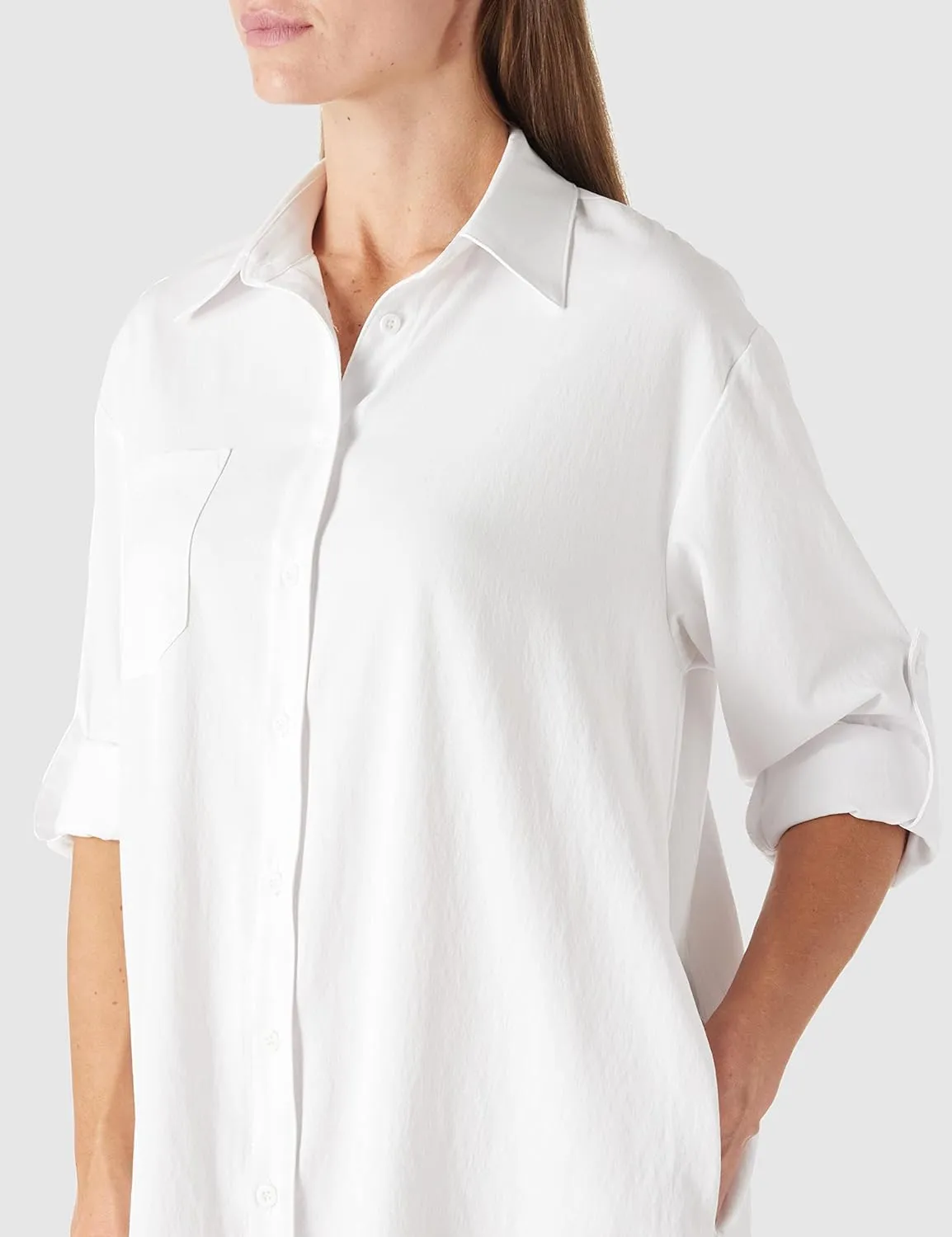 Women's Casual Cuffed Long Sleeve Button Down Shirt Dress Plus Size V Neck Tunic Blouses Tops with Pockets