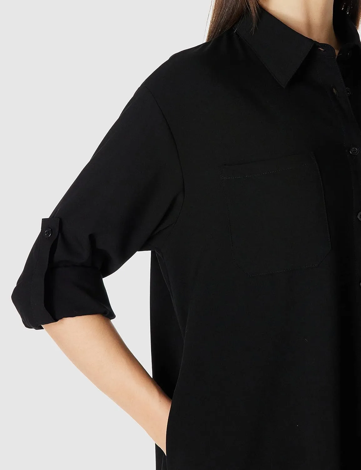 Women's Casual Cuffed Long Sleeve Button Down Shirt Dress Plus Size V Neck Tunic Blouses Tops with Pockets