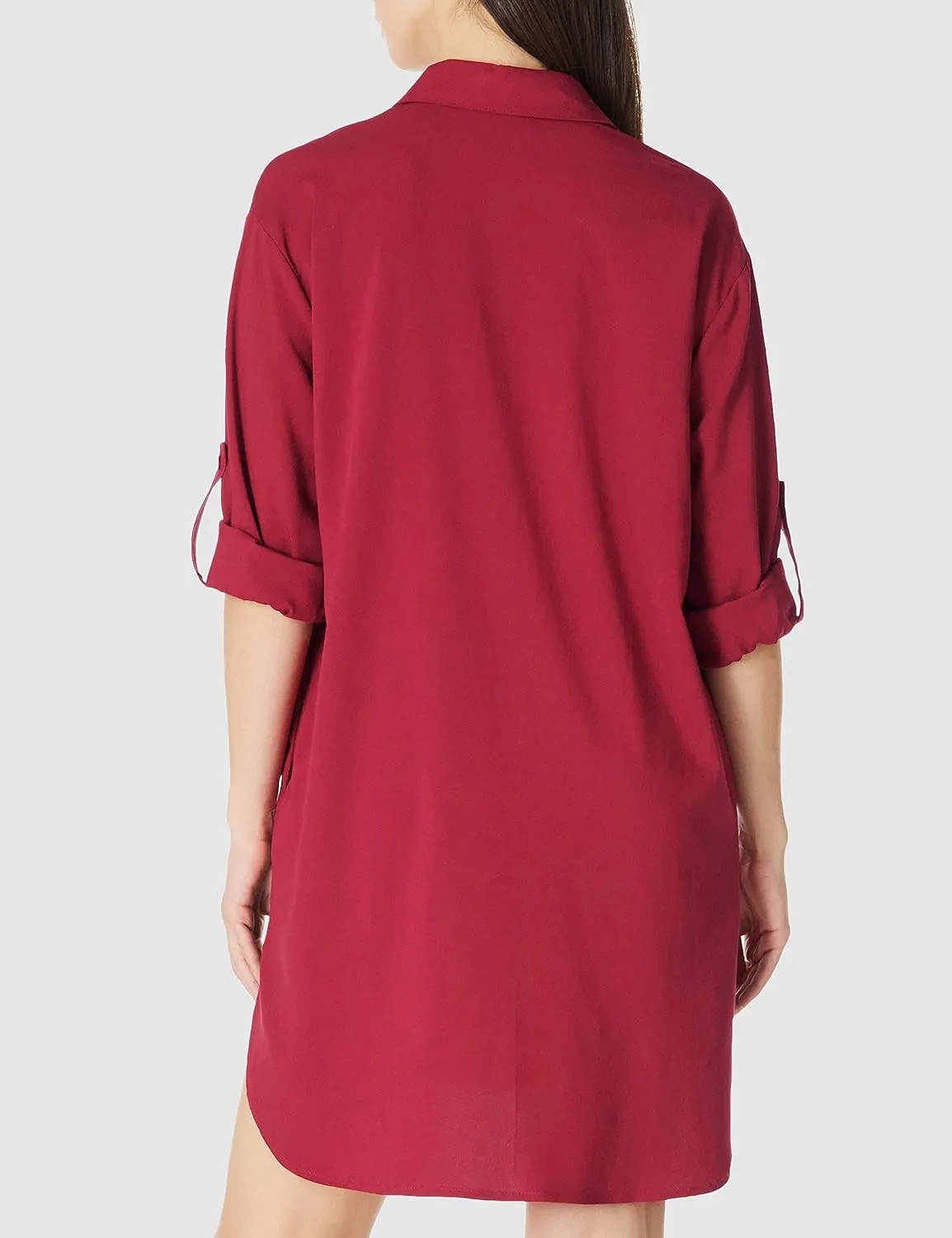 Women's Casual Cuffed Long Sleeve Button Down Shirt Dress Plus Size V Neck Tunic Blouses Tops with Pockets