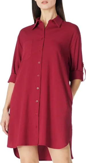 Women's Casual Cuffed Long Sleeve Button Down Shirt Dress Plus Size V Neck Tunic Blouses Tops with Pockets