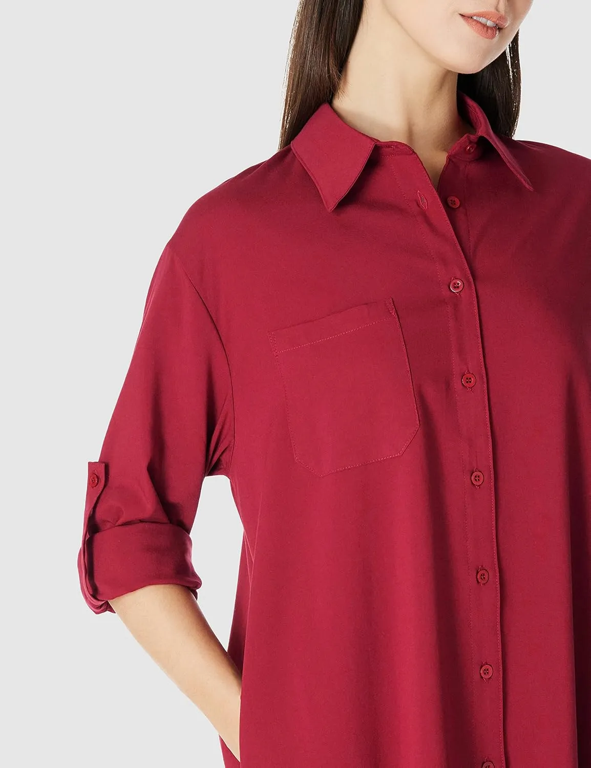 Women's Casual Cuffed Long Sleeve Button Down Shirt Dress Plus Size V Neck Tunic Blouses Tops with Pockets