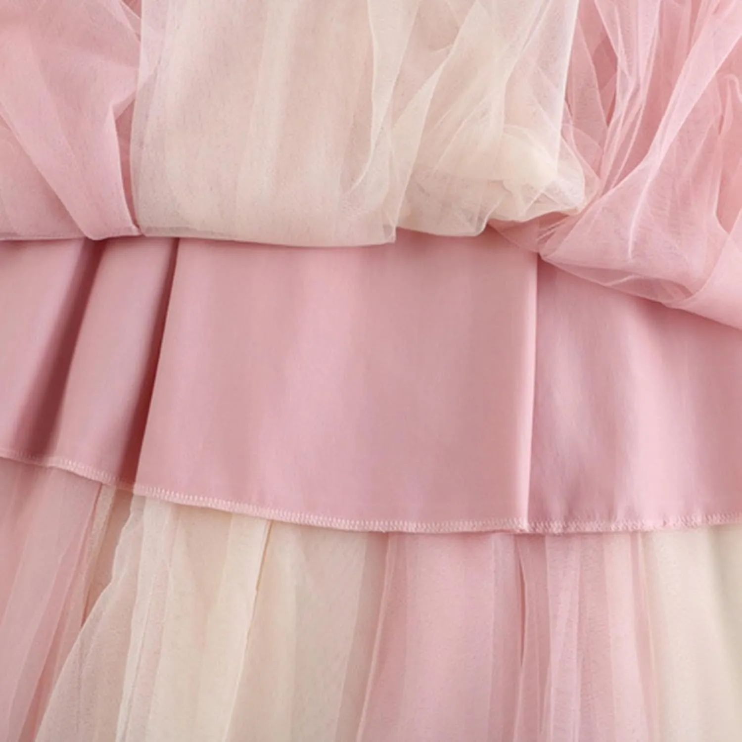 Women's Color Block Tulle Skirt Formal Pleated Flowy Midi Length Elastic Waist Tutu Layered Puffy Bow Fairy Skirts