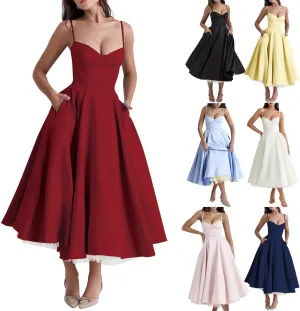 Womens Corset Dress Ball Gown Vintage Cocktail Dress Party Dress Tea Length Sleeveless Spaghetti Strap Prom Dress