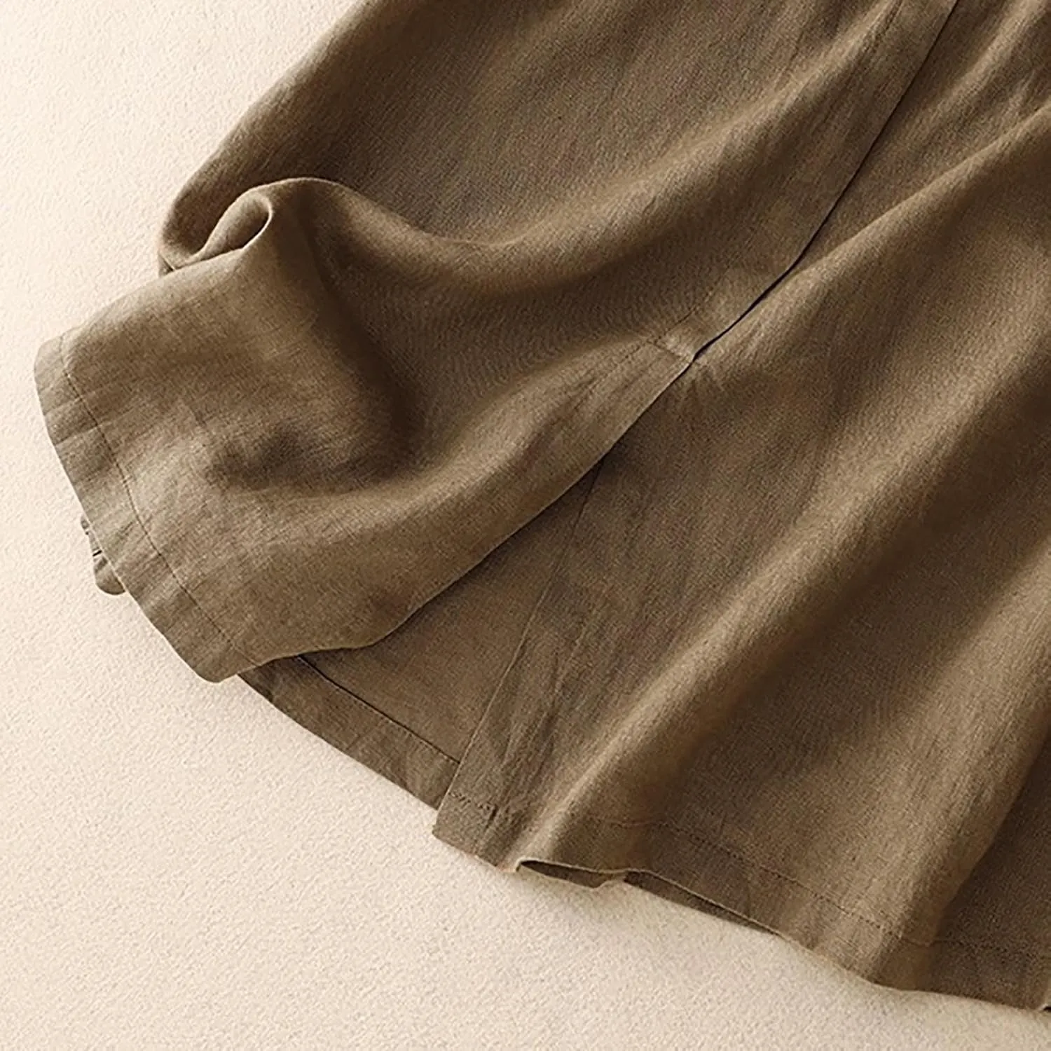 Women's Cotton Linen Split Midi Skirt, Fashion Drawstring High Waisted Casual Skirts Summer Comfy Breathable Clothes
