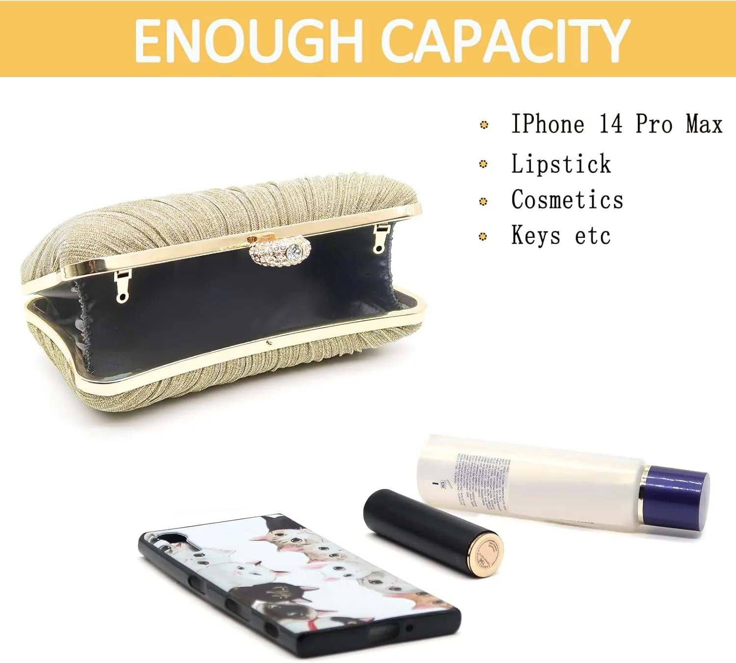 Women's Evening Bag Summer Wedding Party Clutches Pleated Evening Bag for Bridal Shoulder Handbag