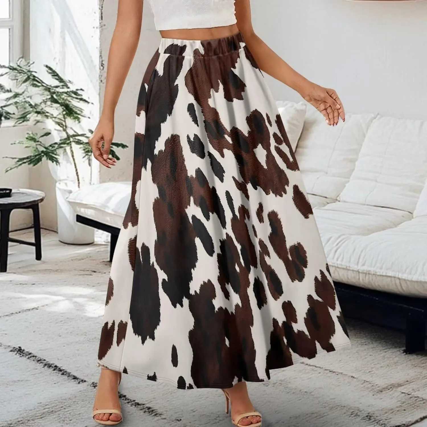 Women's Flowy Maxi Skirts with Pockets Summer Casual Pleated A-Line Skirts Soft High Waist Midi Long Skirt S-XXL