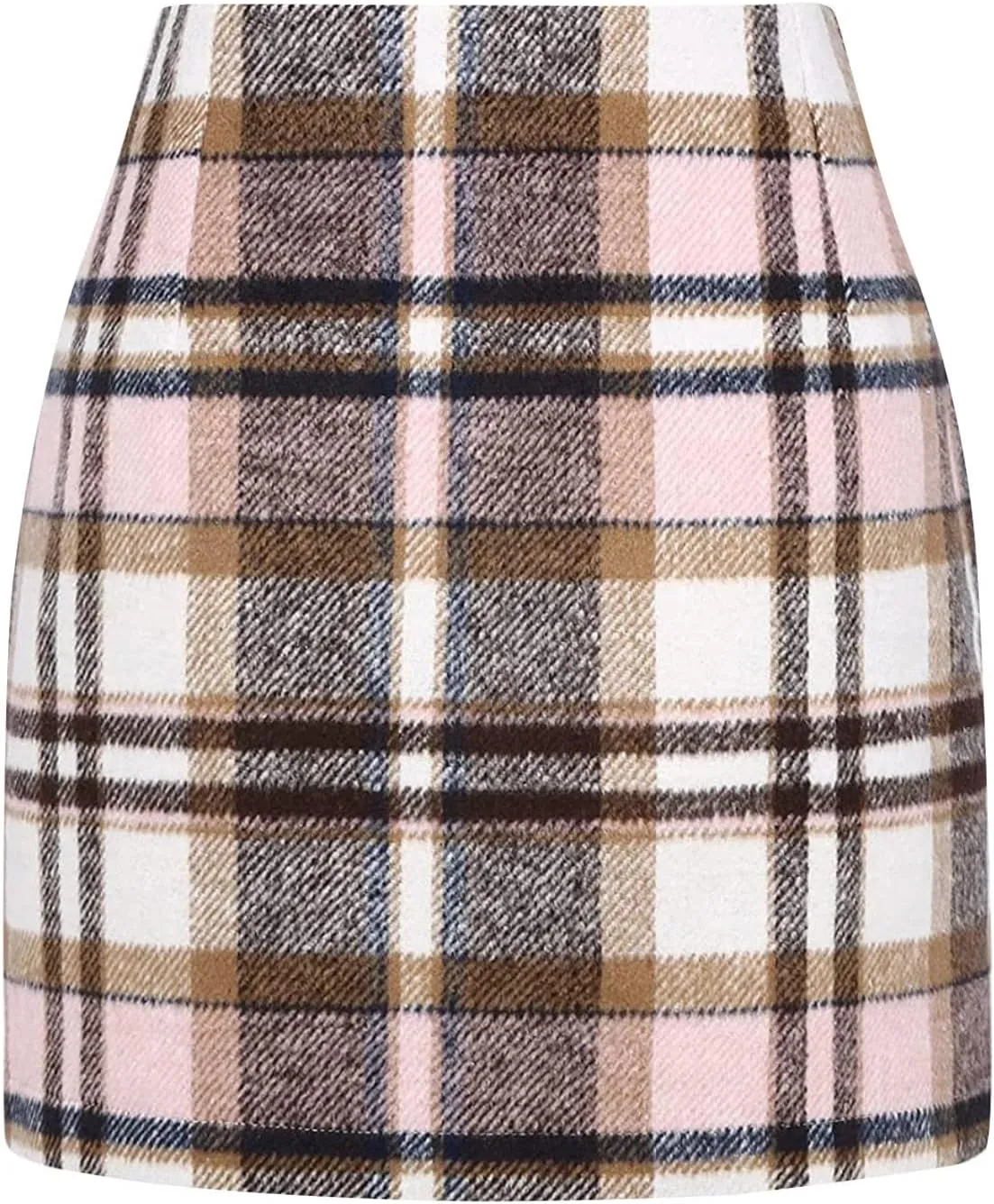 Womens Girl High Waisted Plaid Skirt A-Line Mini Skirt Fall Winter Wool Bodycon Pencil Skirts Business Skirt