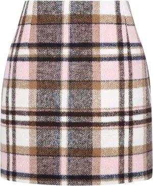 Womens Girl High Waisted Plaid Skirt A-Line Mini Skirt Fall Winter Wool Bodycon Pencil Skirts Business Skirt