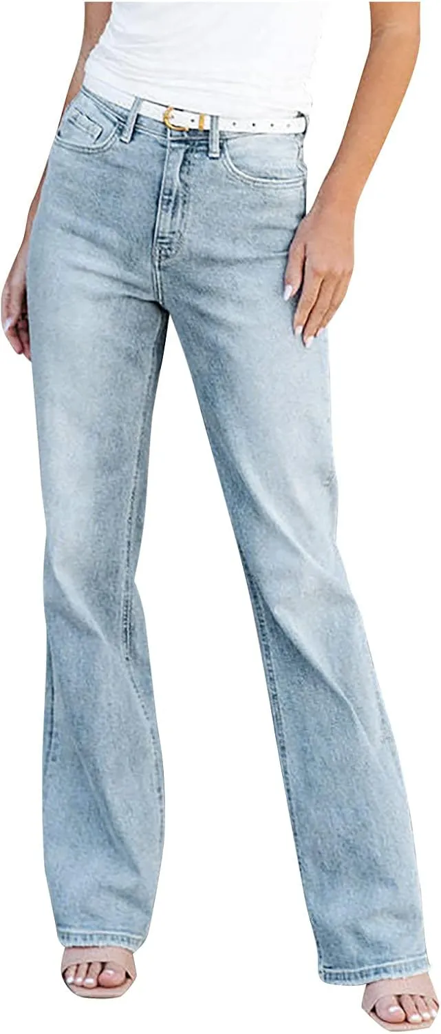 Womens Jeans High Waist Baggy Wide Leg Denim Pants Zipper Pocket Straight Jeans Trousers Casual Loose Fit Jeans Pants