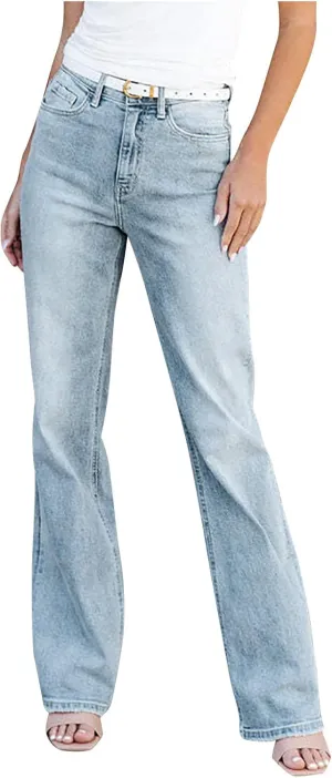 Womens Jeans High Waist Baggy Wide Leg Denim Pants Zipper Pocket Straight Jeans Trousers Casual Loose Fit Jeans Pants