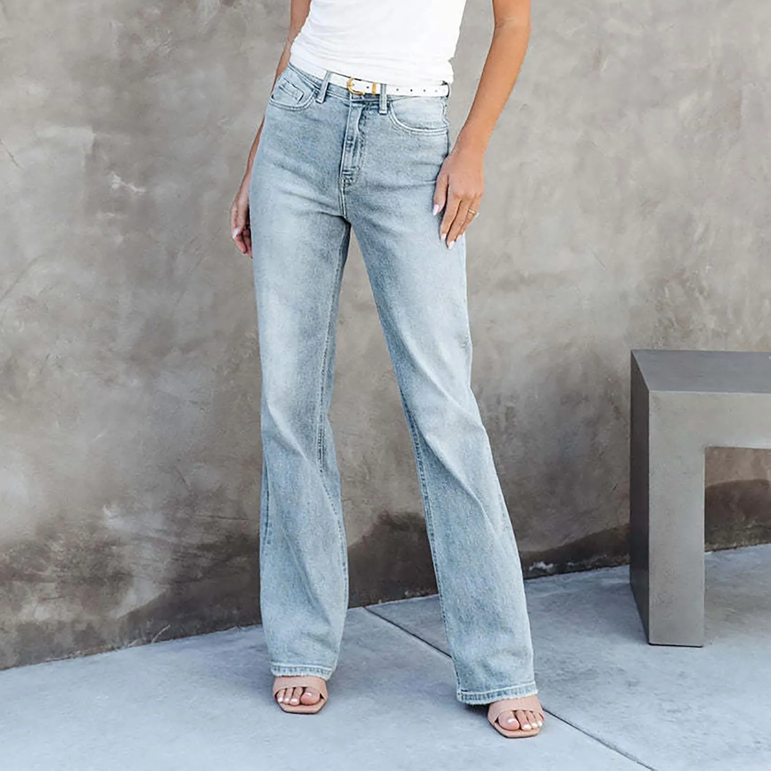 Womens Jeans High Waist Baggy Wide Leg Denim Pants Zipper Pocket Straight Jeans Trousers Casual Loose Fit Jeans Pants