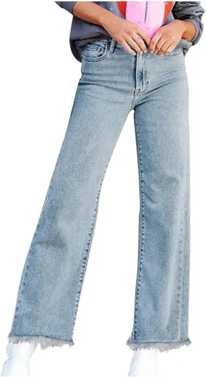 Womens Jeans High Waist Baggy Wide Leg Denim Pants Zipper Pocket Straight Jeans Trousers Casual Loose Fit Jeans Pants