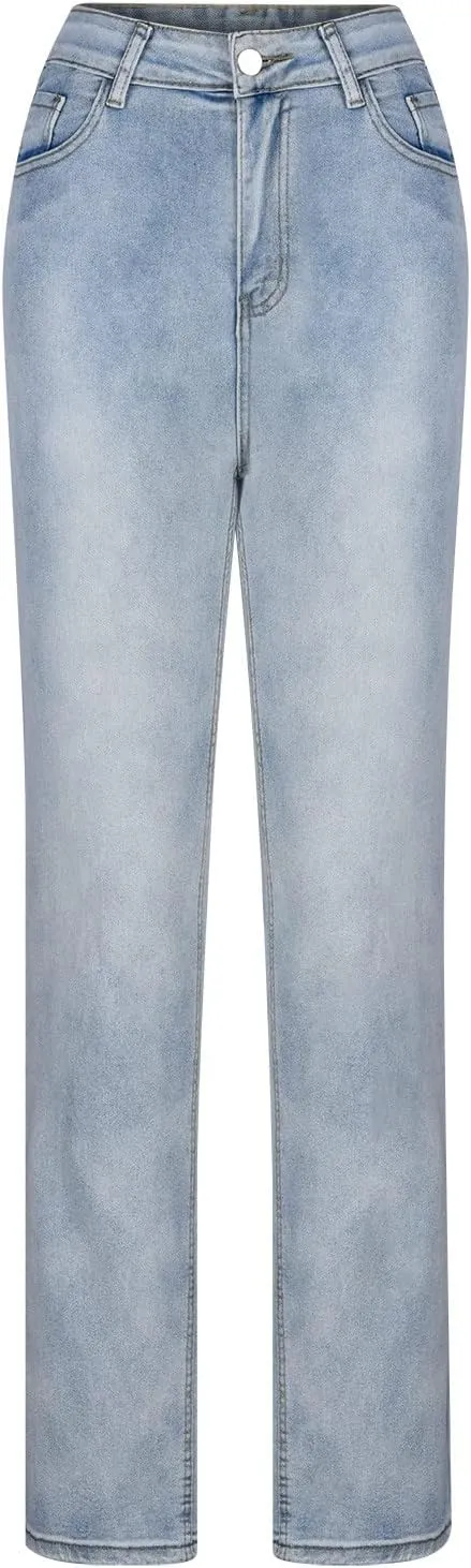 Womens Jeans High Waist Baggy Wide Leg Denim Pants Zipper Pocket Straight Jeans Trousers Casual Loose Fit Jeans Pants