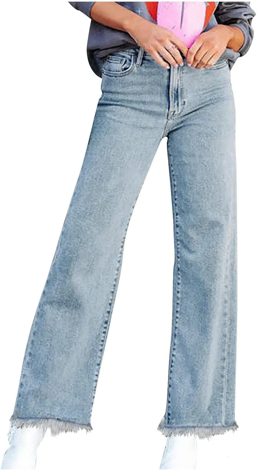 Womens Jeans High Waist Baggy Wide Leg Denim Pants Zipper Pocket Straight Jeans Trousers Casual Loose Fit Jeans Pants