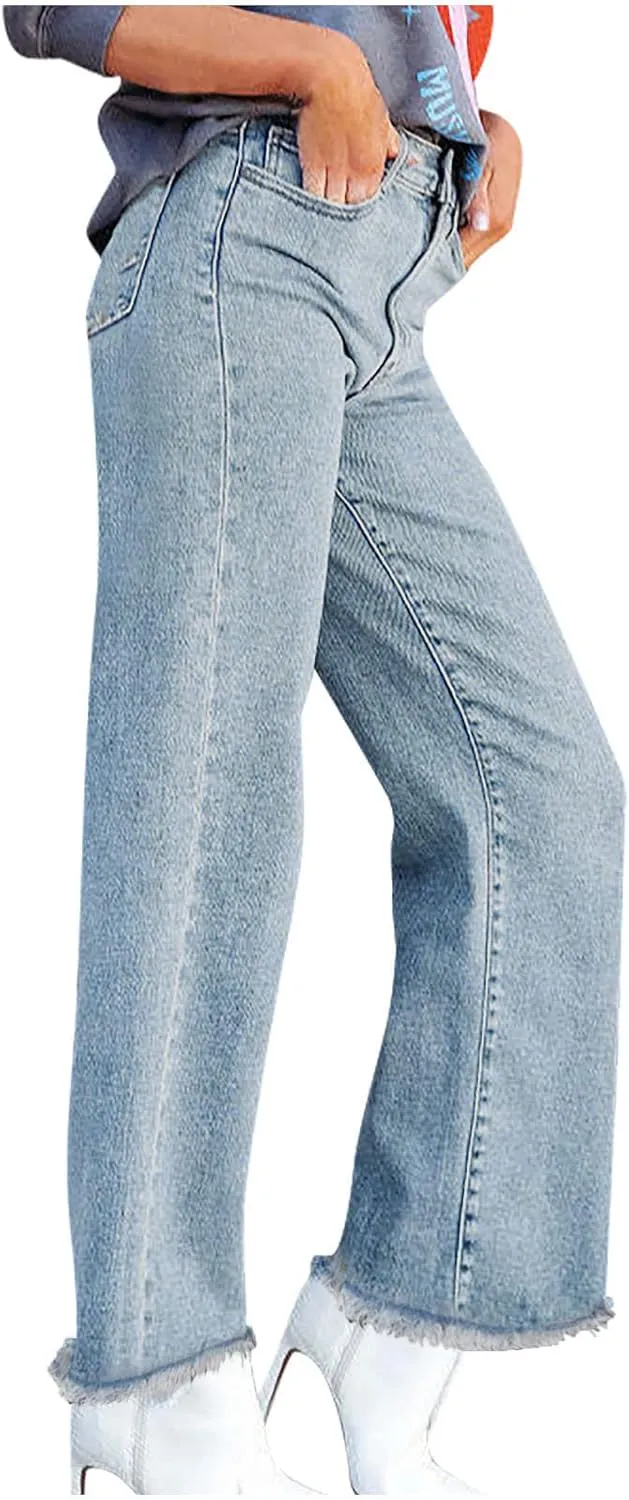 Womens Jeans High Waist Baggy Wide Leg Denim Pants Zipper Pocket Straight Jeans Trousers Casual Loose Fit Jeans Pants
