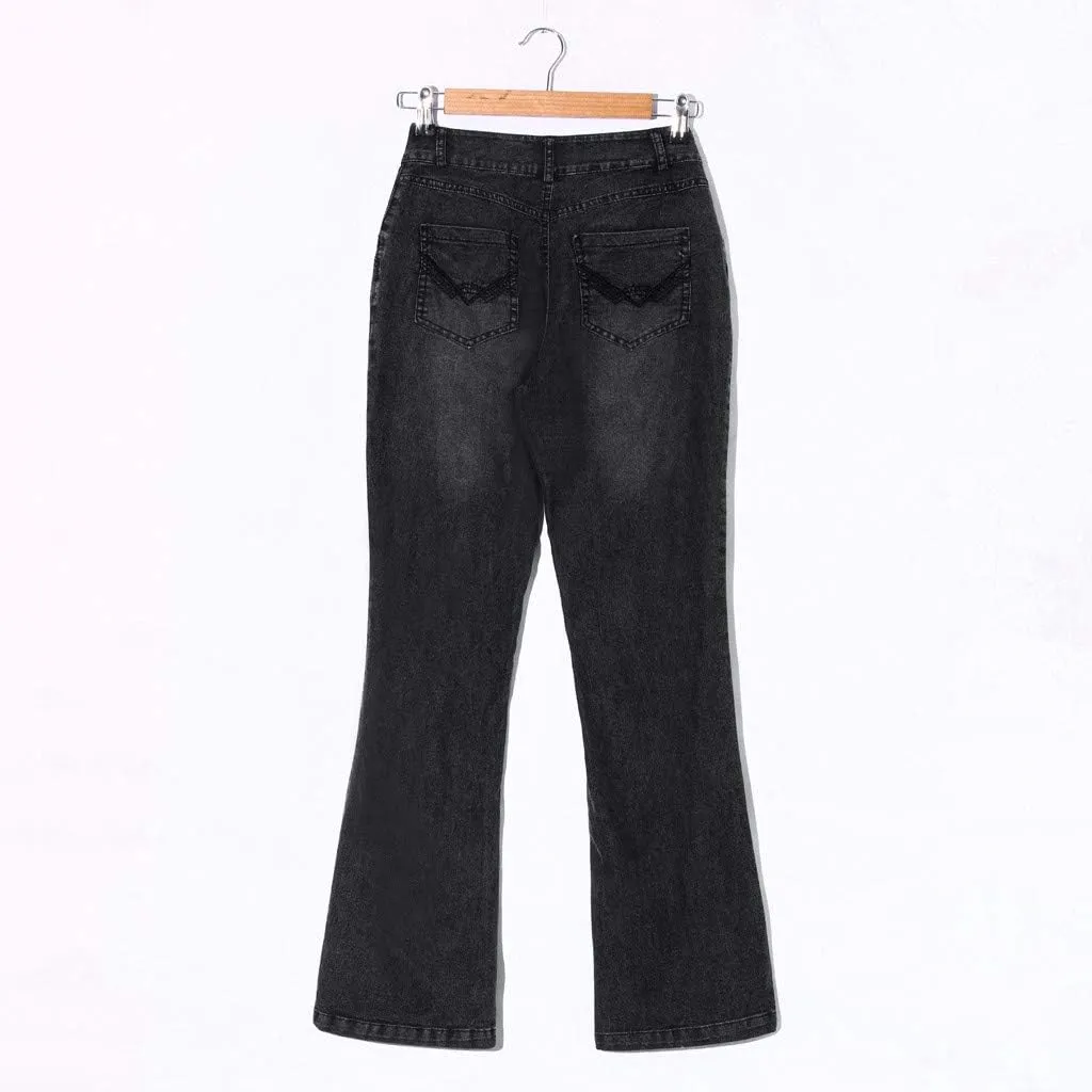 Womens Jeans Up Mid Pants Waisted Trousers Jeans Lace Poket Denim Women's Jeans Jeans for Women Trendy Black Pants