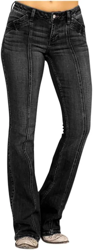 Womens Jeans Up Mid Pants Waisted Trousers Jeans Lace Poket Denim Women's Jeans Jeans for Women Trendy Black Pants