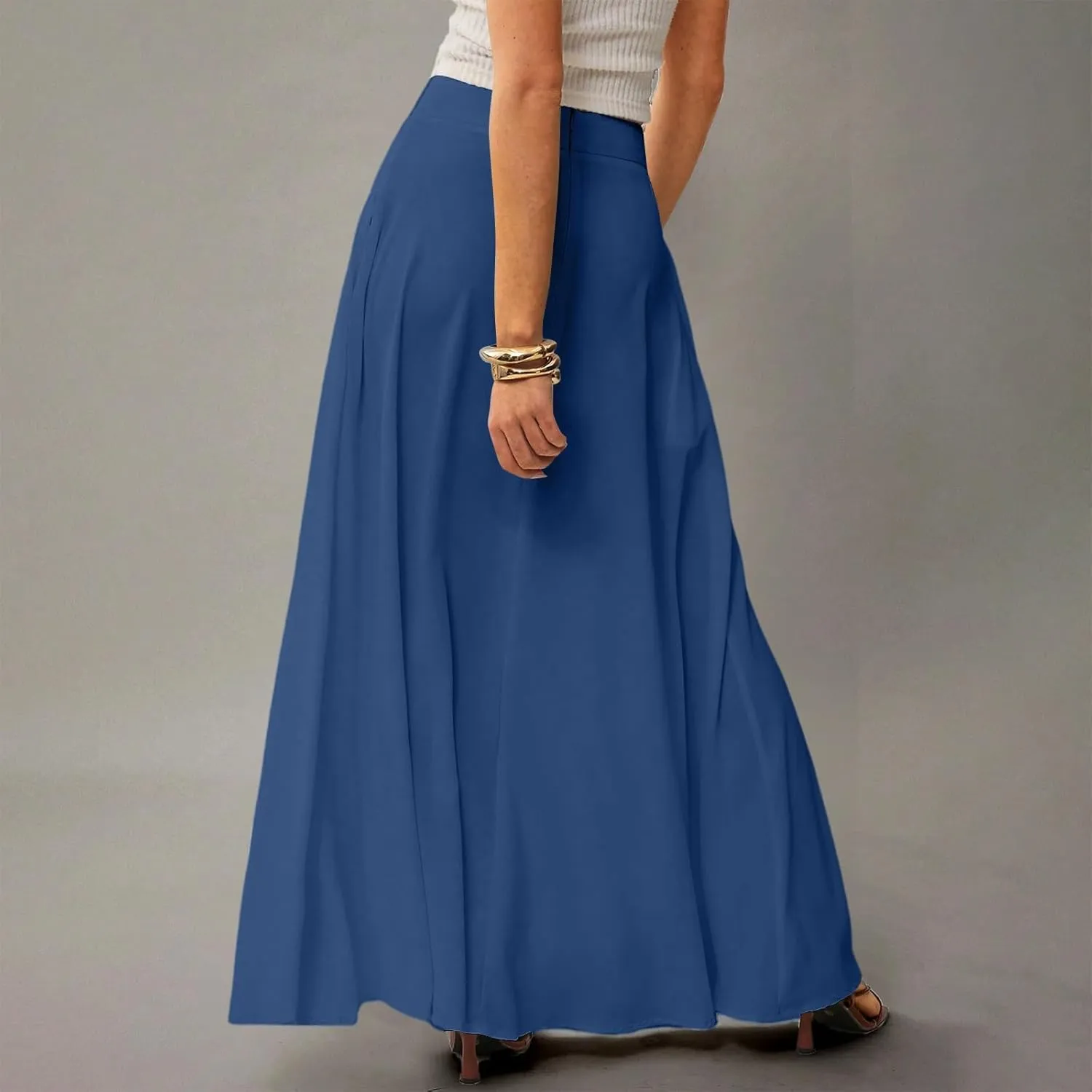 Women's Long Skirts Fall High Waisted Stretchy Solid Flowy Soft Beach Maxi Skirt, S-2XL