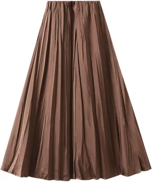 Women's Pleated Skirt Elegant A-Line High Waist Crinkled Midi Skirts Casual Summer Outfits