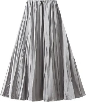 Women's Pleated Skirt Elegant A-Line High Waist Crinkled Midi Skirts Casual Summer Outfits