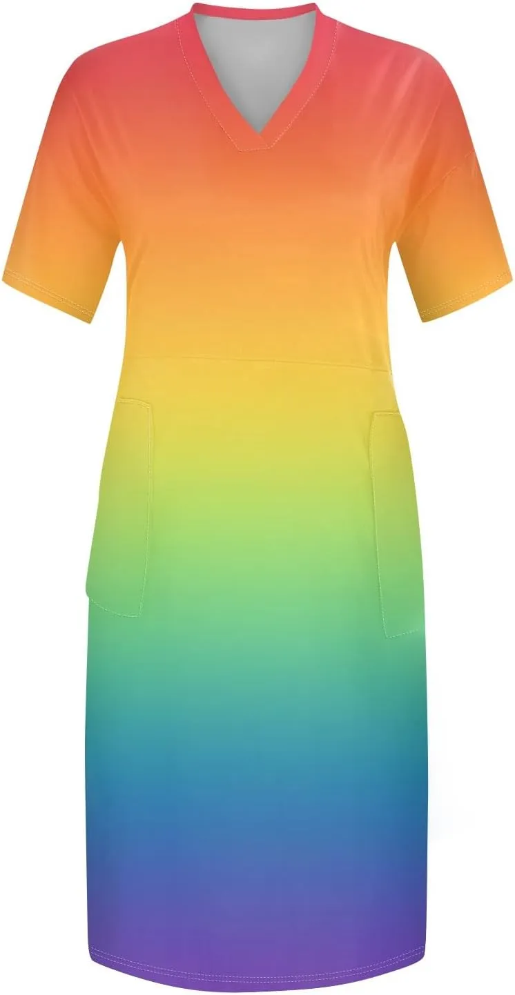 Womens Plus Size Summer Dresses V Neck Short Sleeve Knee Length Dress Oversized Tshirt Midi African Dresses w/Pockets