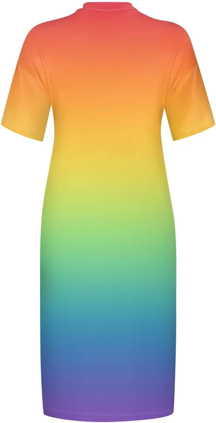 Womens Plus Size Summer Dresses V Neck Short Sleeve Knee Length Dress Oversized Tshirt Midi African Dresses w/Pockets