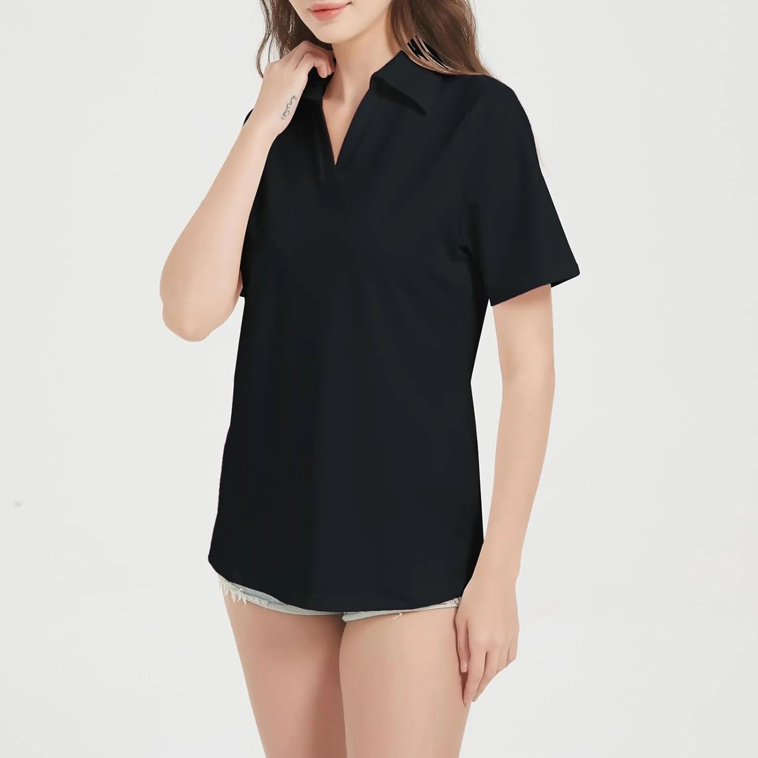 Women's Polo Shirts V Neck Short Sleeve Casual Slim Fit Summer Tee Blouses, Quick Dry Golf Shirt for Women