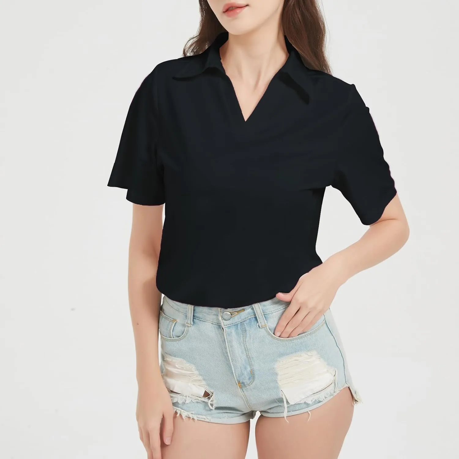 Women's Polo Shirts V Neck Short Sleeve Casual Slim Fit Summer Tee Blouses, Quick Dry Golf Shirt for Women