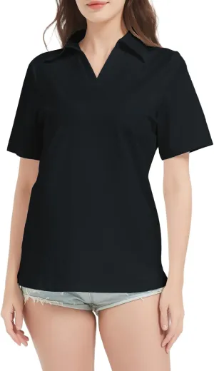 Women's Polo Shirts V Neck Short Sleeve Casual Slim Fit Summer Tee Blouses, Quick Dry Golf Shirt for Women