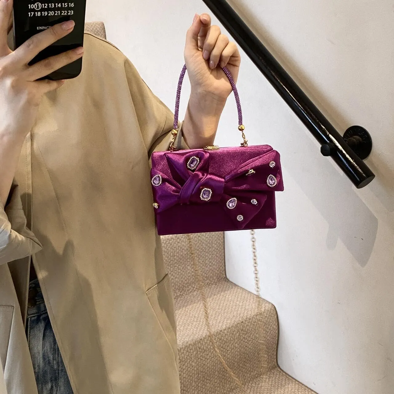 Womens Satin Evening Bag Bow Handbag Purse Party Clutches Wedding Chain Shoulder Cross Body Bag