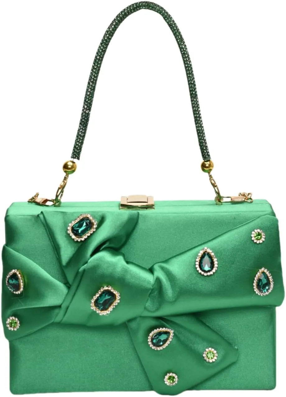 Womens Satin Evening Bag Bow Handbag Purse Party Clutches Wedding Chain Shoulder Cross Body Bag