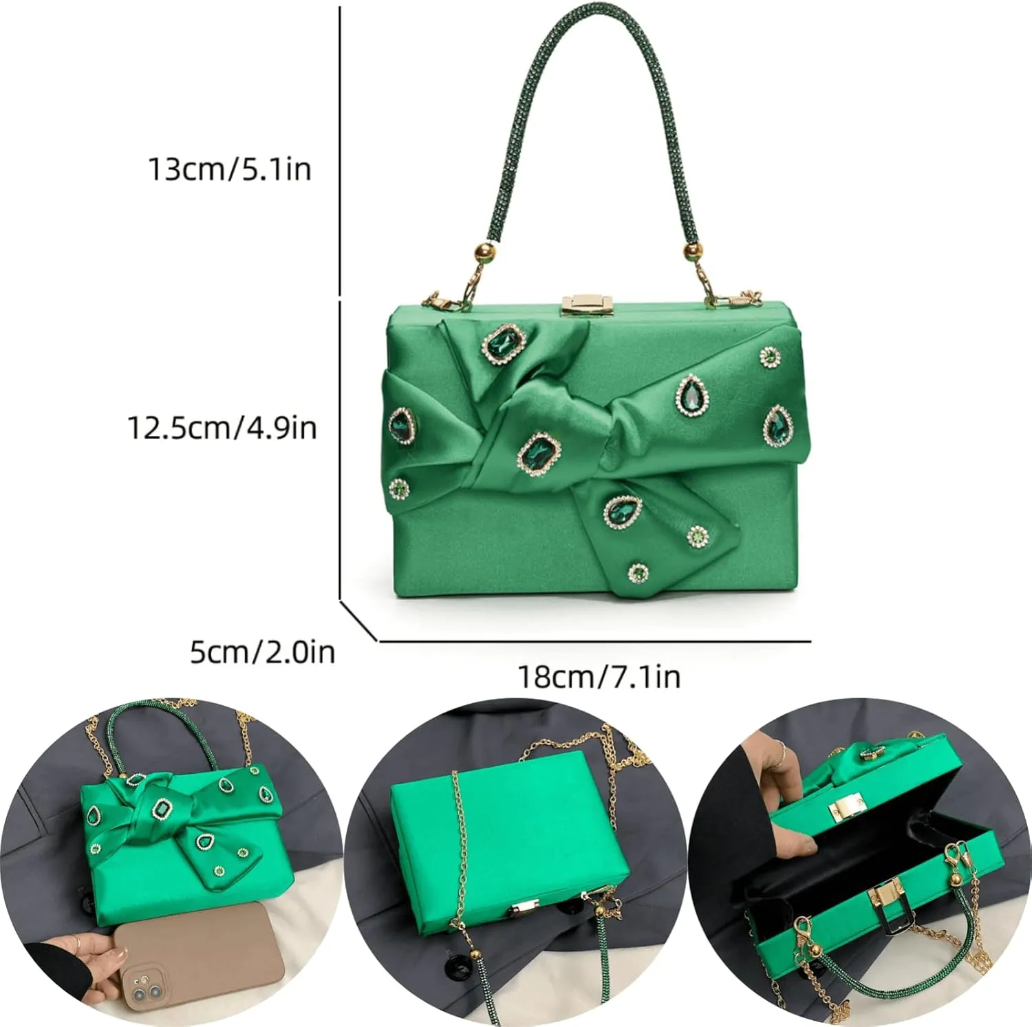Womens Satin Evening Bag Bow Handbag Purse Party Clutches Wedding Chain Shoulder Cross Body Bag
