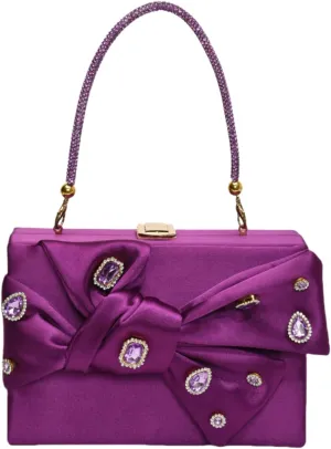Womens Satin Evening Bag Bow Handbag Purse Party Clutches Wedding Chain Shoulder Cross Body Bag