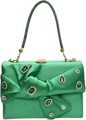 Womens Satin Evening Bag Bow Handbag Purse Party Clutches Wedding Chain Shoulder Cross Body Bag