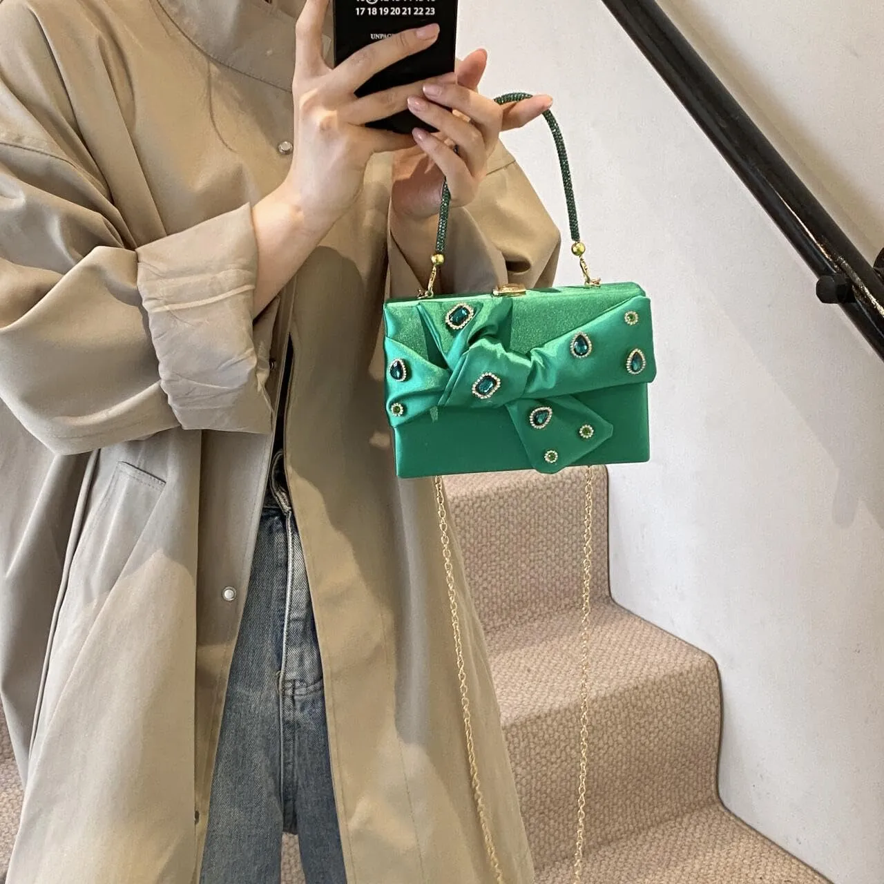 Womens Satin Evening Bag Bow Handbag Purse Party Clutches Wedding Chain Shoulder Cross Body Bag