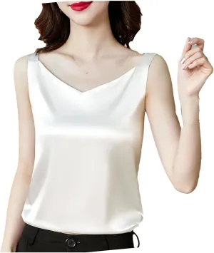 Womens Satin Silk Thin T-Shirts Sleeveless Backless Camisole Tops
