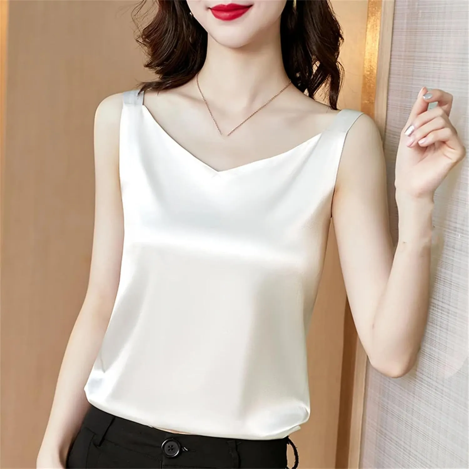 Womens Satin Silk Thin T-Shirts Sleeveless Backless Camisole Tops